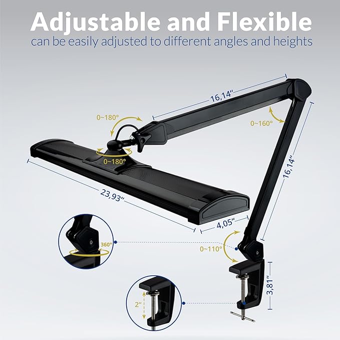 2300 Lumens Ultra Bright LED Desk Lamp – Professional Eye Care Task Light 5 Level Adjustable Brightness & Color Temperature, for Home Office, Architecture, Beauty (CCT, Dimming, Black)