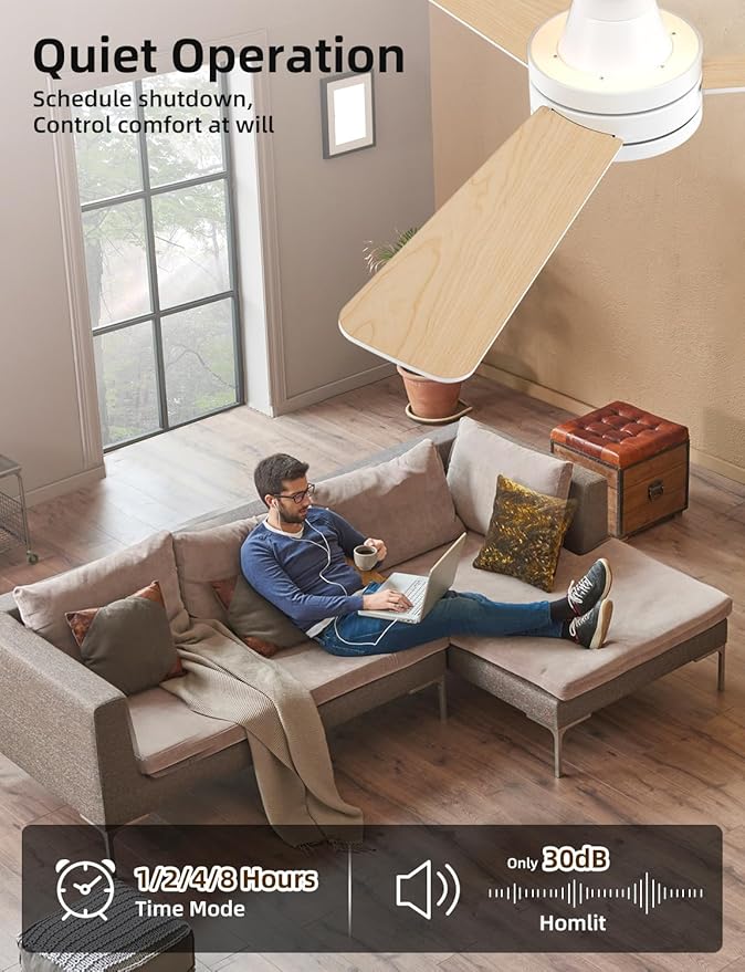 42" RGB Ceiling Fan with Light, Music Sync Smart Fan with Alexa/Google/App Control, Low Profile Flush Mount, 6-Speed Quiet DC Motor, 4 CCT Dimmable Lighting for Bedroom Living Room, White