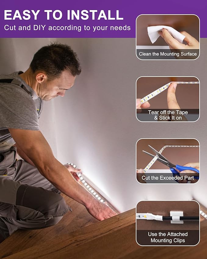 HitLights Cool White LED Strip Lights 5000K, 24.6ft High Density 12V Tape Light Dimmable, 900 LEDs, CRI >90, UL Listed, Flexible Rope Lights for Bedroom, Kitchen, Cabinet (Power Source Not Included)
