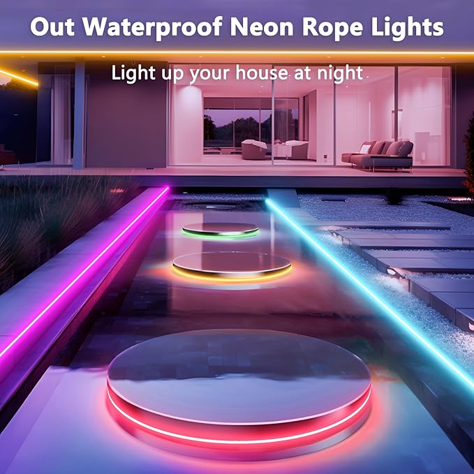 16.4FT Neon Rope Lights,RGB LED Strip Lights,App Control,IR Remote,Music Syncing,Outdoor IP67 Waterproof,Flexible Led Rope Lights,Cuttable,for Bedroom,Gaming,Party,Outdoors Decor