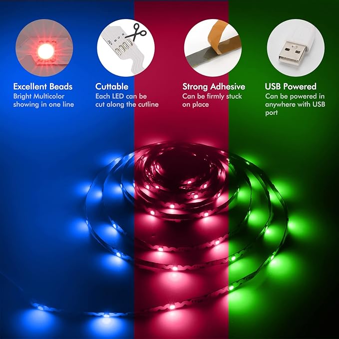 Led Light for TV Backlight, 16.4ft/5m RGB+W Behind TV Bias Lighting,USB Powered Led Strip Lights for HDTV PC Computer,Music Sync & Timer,Gaming Room Bedroom Decor Immersive Home Theater