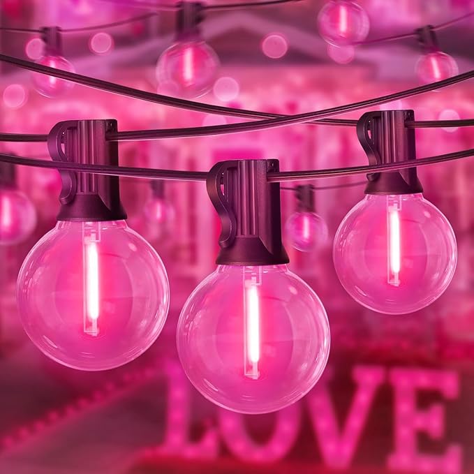LAMPHOME 4 Pack 26FT Pink G40 LED Outdoor String Lights, Valentine's Day Decor with 13 Shatterproof Globe Bulbs, Waterproof Hanging Patio Lights or Balcony Backyard Garden Wedding Party Home Decor