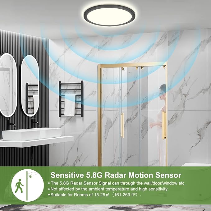 LEZOE 24W Motion Sensor LED Ceiling Light dimmable, 12Inch 2400lm 2700K/4000K/6500K IP54 Flush Mount Lighting Fixture with Remote, Radar Ceiling Lamp for Hallway Laundry Porch Stair Closet Wired