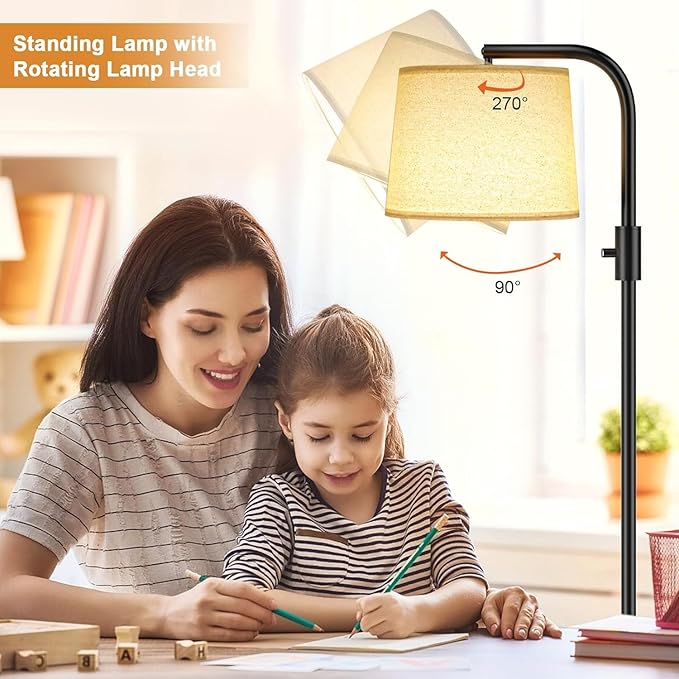 Ambimall 𝐅𝐮𝐥𝐥𝐲 𝐃𝐢𝐦𝐦𝐚𝐛𝐥𝐞 Floor Lamp - Floor Lamps with 9W 𝐋𝐄𝐃 Bulb, Standing Lamps for Living Room with Adjust Head, Modern Standing Tall Light Rotary Switch for Office
