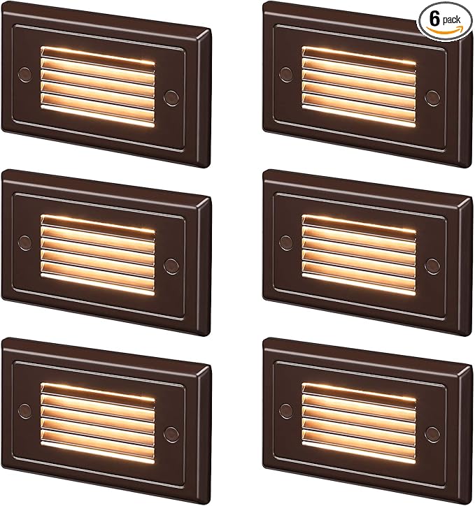 LEONLITE 120V Line Voltage Dimmable LED Step Lights, 3000K Warm White 3W 150LM, Indoor Outdoor Landscape Stair Light, CRI90, Aluminum, ETL Listed, Oil Rubbed Bronze, Pack of 6