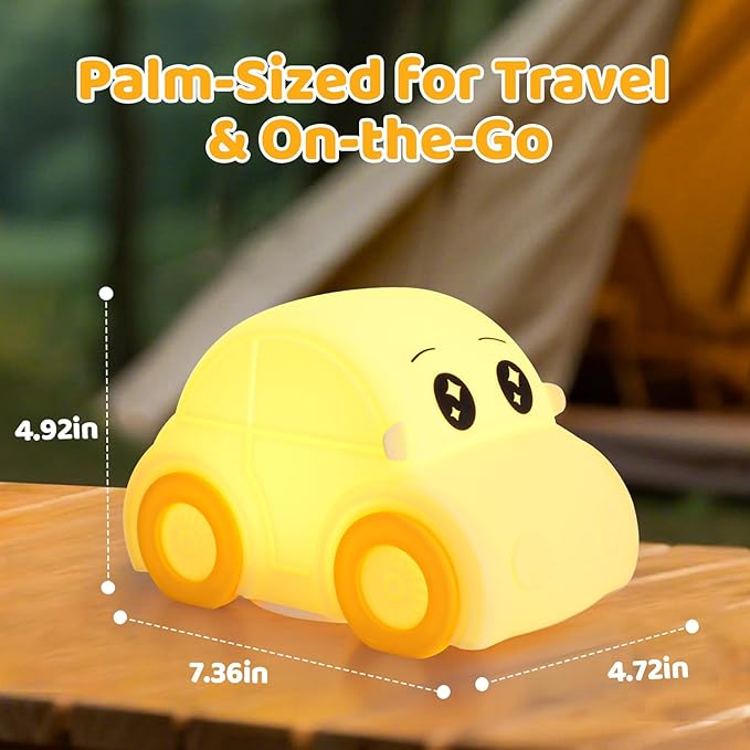 Cute Baby Toddler Car Kids Night Light for Kids, Dimmable+1800mAh Rechargeable+Timer+Portable+Silicone+Squishy, Touch Breastfeeding Bedside Night Lamp, Funny Girls Boy Gifts