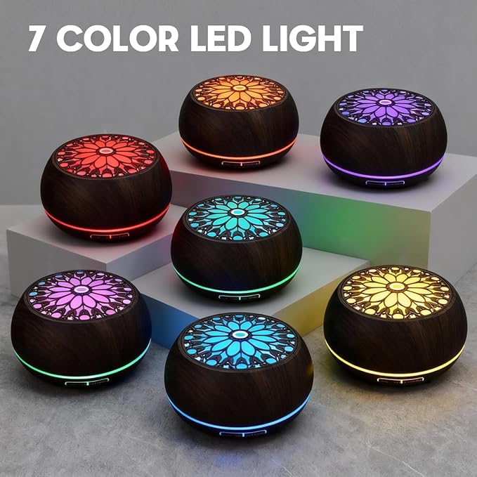 Essential Oils Diffuser Set for Home,Large Capacity 550ml Diffuser with Remote Control for Large Room,Mini Humidifier with LED Night Lights for Office Room Decor Gift for Women Men(Dark Wood Grain)