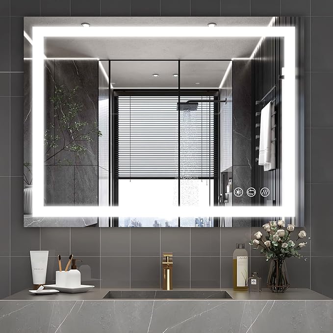 32x24 inch Wall Mounted LED Bathroom Mirror with 3000K-6000K Dimmable, Anti-Fog, Lighted Bathroom Mirror with Smart Touch Button, Memory Function(Horizontal/Vertical)