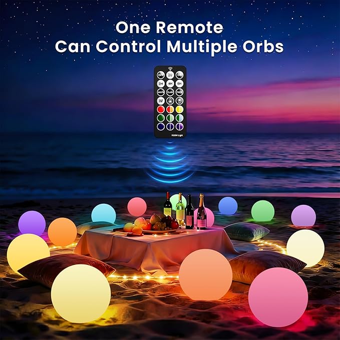 LOFTEK 8-inch LED Night Light Ball: 16 RGB Colors and Dimmable Globe Light with Remote, Upgraded Folding Handle, Seamless Matte Housing, Rechargeable IP65 Floating Pool Light, for Nursery or Decor