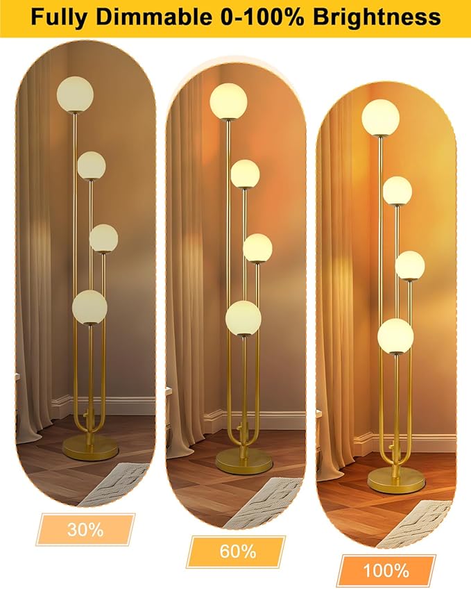 Lightdot Gold Globe Floor Lamp 4-Lights Dimmable Floor Lamps 3000K Bulbs Included Unique Modern Standing Tall Lamp for Living Room/Bedroom/Sofa Beside/Corner Decor