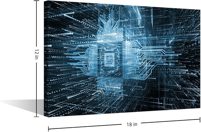 TUMOVO 1 Panel Canvas Prints Virtual Space Wall Art AI Modern Home Decor CPU Symbol Poster Digital Age Living Room Bedroom Decoration Artwork Painting Framed Ready to Hang, 18x12in