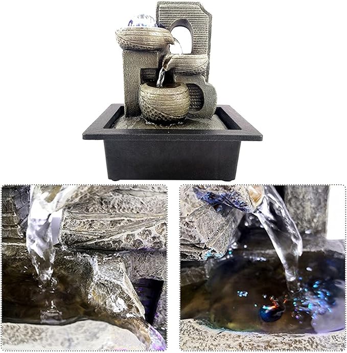 Crystal Ball Waterfall Meditation Feng Shui Colorful Light Home Decor Resin With Pump IndoorOffice Relaxation Zen Meditation Waterfall (Color : A) (B)
