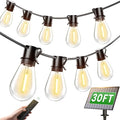 Torkase Outdoor Solar String Lights, 30FT Waterproof S14 LED Patio Lights with 13 Shatterproof Bulbs, USB Rechargeable, 2200K Warm White, Energy-Saving Hanging for Garden, Porch, Bistro, Camping
