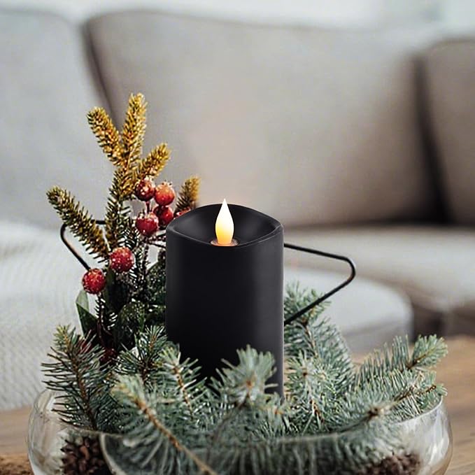 3x5 Flickering Flameless Candles Set of 1, 2AA Battery Life 600 Hours Battery Candles Flickering with Timer,5 inch Flameless Candles with Remote for Christmas Decorations Indoor/Outdoor, Black