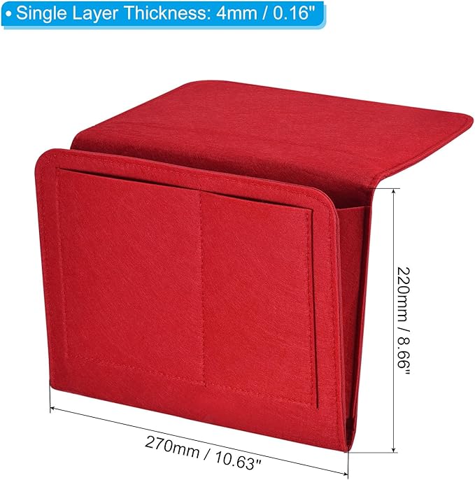 PATIKIL 11in Bedside Caddy, Bed Caddy Bedside Organizer Hanging 5 Pocket Soft Felt Bed Pockets Bedside Storage Organizer Remote Control Holder for Bedroom Phones Glasses, Red