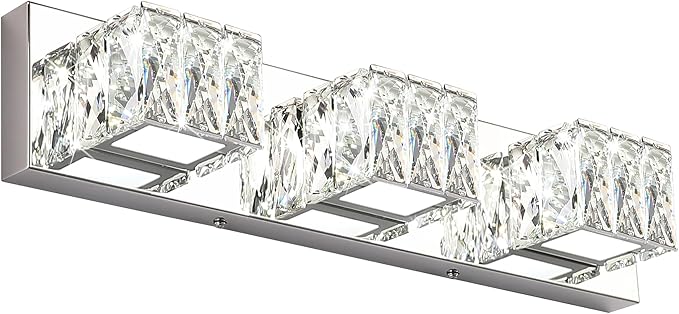 ZUZITO Chrome Bathroom Light Fixtures - Crystal 3 Lights Modern Bathroom Vanity Light - 18 Watt Dimmable LED Vanity Lights for Small Bath
