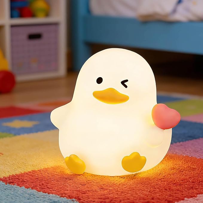 Duck Night Light Squishy Silicone Nursery Breastfeeding Nightlight with Timer 3-Level Warm White & RGB Color Modes Cute Duck Lamp Rechargeable Touch Bedside Desk Animal Lamp for Bedroom Dorm Decor