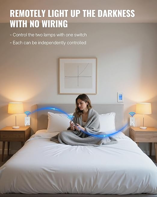 Remote Control Outlet, WILAWELS Wireless Light Switch, Expandable Remote Outlet Switch for Light, Lamps, Appliance, 100ft RF Range, FCC Listed (1 Controller + 2 Outlets) W14RC1206