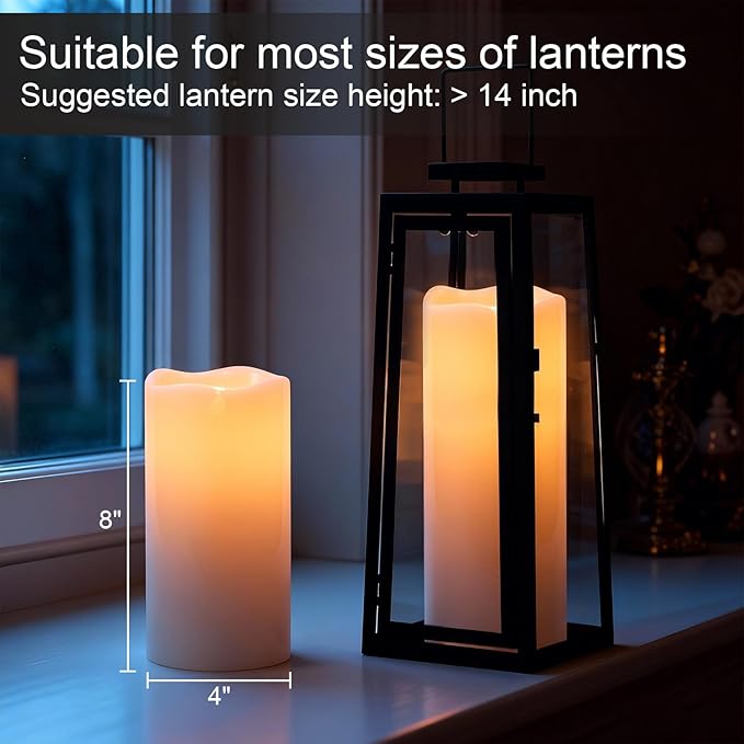 Outdoor Candles with Timer Waterproof, 10” x 4” & 8” x 4” Set of 2 Waterproof Candles with Remote, Large LED Pillar Battery Operated Candle for Outdoor Outside Lartern Porch Patio Decor