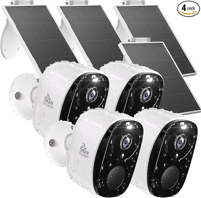 4PC Wireless Solar Outdoor Security Camera, 2.4/5G WiFi Outdoor Camera Wireless with Solar Panels,2K Color Night Vision, IP65 Waterproof, AI Motion Detection, 2 Way Talk, IP65, SD/Cloud,Works w/Alexa