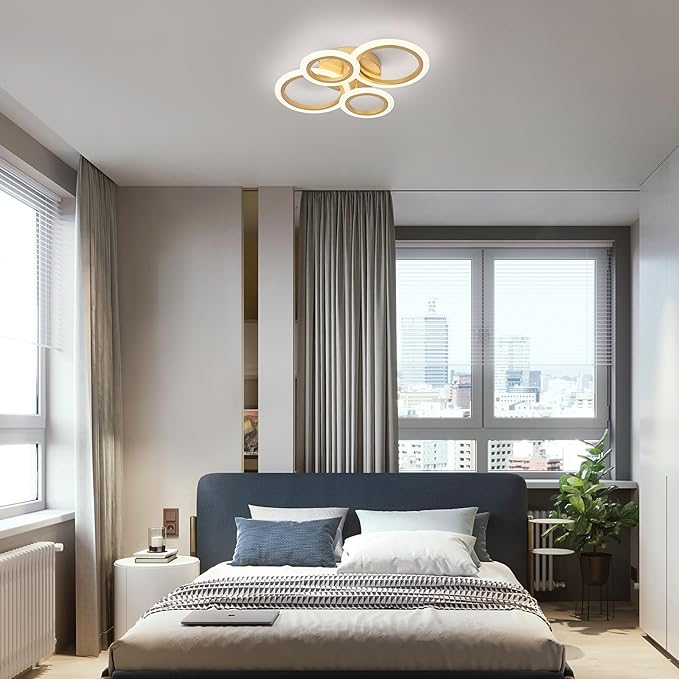 Vikaey Modern LED Flush Mount Ceiling Light, 4 Rings Gold Close to Ceiling Light Fixtures, Kitchen Lighting Fixture Lamp for Bedroom, Living Room, Laundry Room, 4000K Not Dimmable