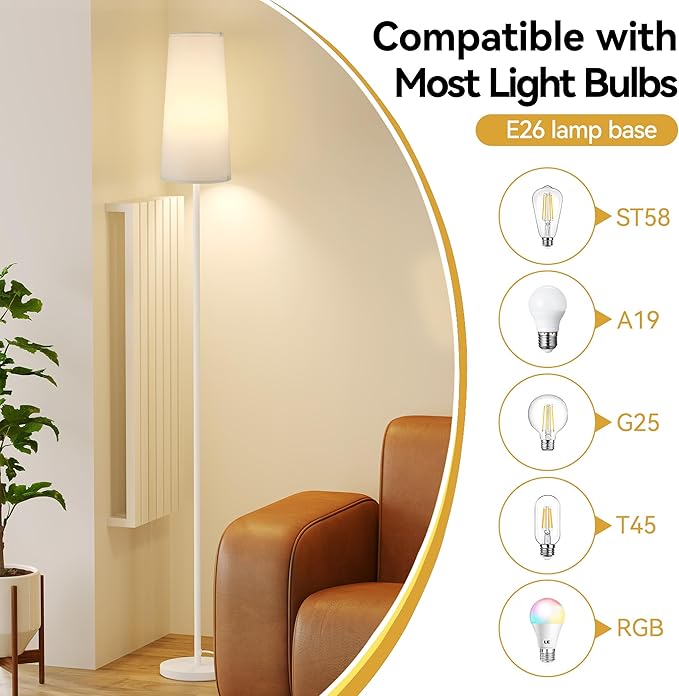 SUNMORY Floor Lamps for Living Room/Bedroom/Office, Standing Lamp with LED Bulb, 3 Color Temperature Tall Lamp, Suitable for Modern/Boho/Farmhouse and Other Home Decor Styles