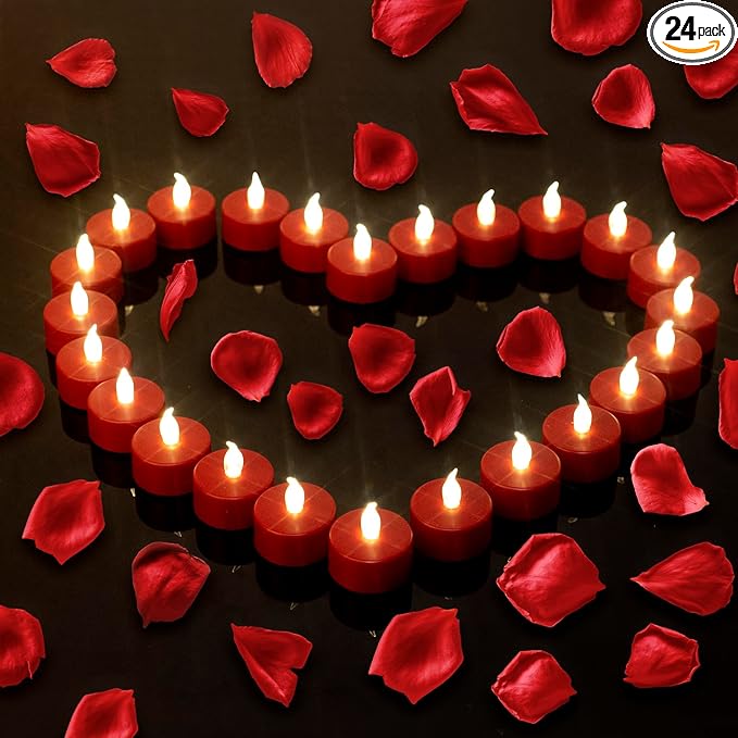 Tea Light, 24Pack Flameless LED Tea Lights Candles Flickering red 200+ Hours Battery-Powered Tealight Candle. Ideal for Party, Wedding, Birthday, Gifts and Home Decoration (Red)