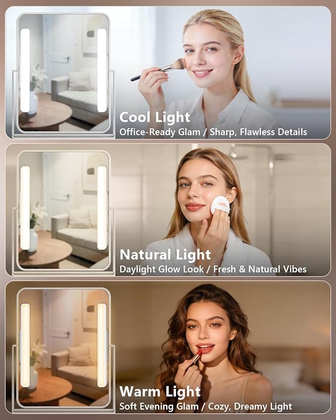 WILLED 3W Rechargeable Vanity Lights for Mirror with Remote Control，Eye-Friendly Mirror Lights Stick on,Adjustable Color Temperatures Makeup Light with Battery Display for Bedroom, Bathroom(2 Pack)