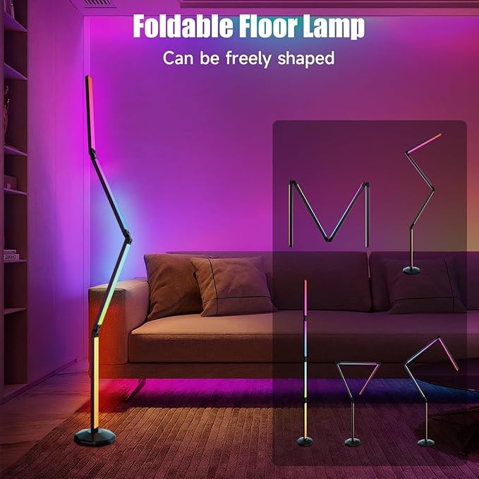 Corner Floor Lamp-2200 Lumen Smart Lamp with App and Remote Control, Lamp can be Folded 360°, Music Sync and 16 Million DIY Colors, Floor Lamp for Living Rooms, Bedrooms and Gaming Rooms