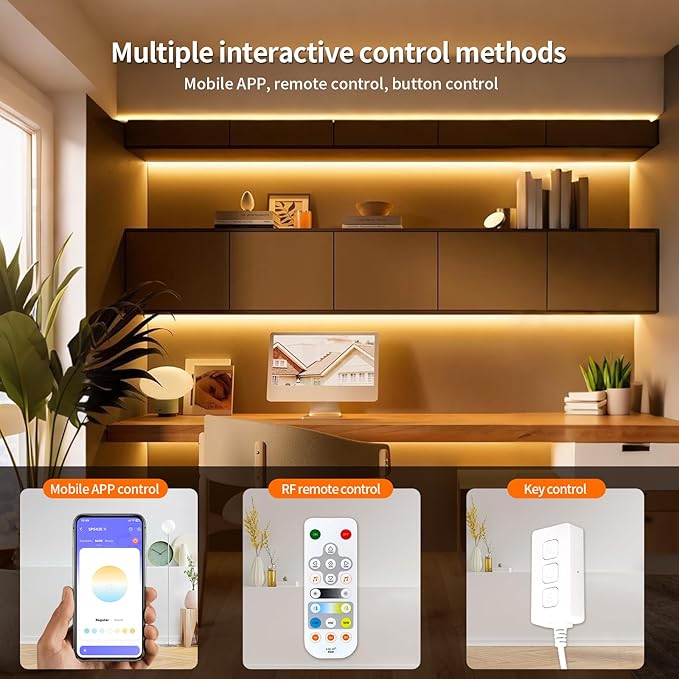 COB LED Strip Lights, 16.4ft DC 12V Tunable White 2700K- 6500K COB LED Strip Light Work with Alexa Google, RF Remote and App Control Sync Music LED Strip for Living Room, Shelf, Cabinet