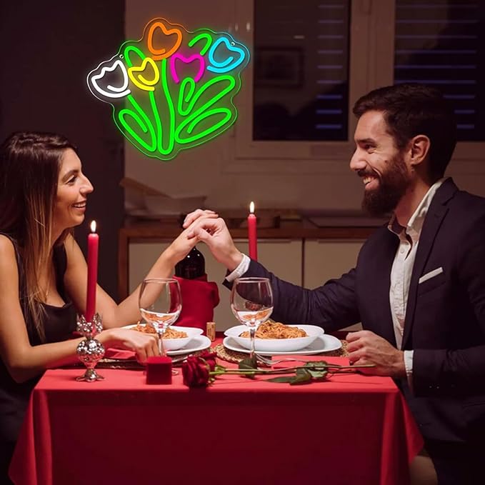 Tulip LED Neon Sign Dimmable LED Tulip Flower Neon Light Signs Tulip Bunch Store Shop Bedroom Club Wall Decor for Bedroom Studio Wall Decorations Gift for Mother's or Valentine's Day Gifts