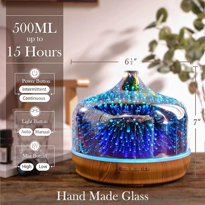 Porseme Giant+Blue Giant Essential Oil Diffuser 3D Glass Aromatherapy Ultrasonic Humidifier Cool Mist, Auto Shut-Off,Timer Setting, BPA Freefor Home Office Hotel Yoga Gym Leisure SPA Gift