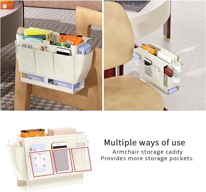 Bedside Caddy Bedside Organizer,Bed Caddy with 11 Pockets and Power Strip Holder,Versatile Bedside Storage Caddy for Home,Dorm,Bunk,Hospital,Crib Bed (White)