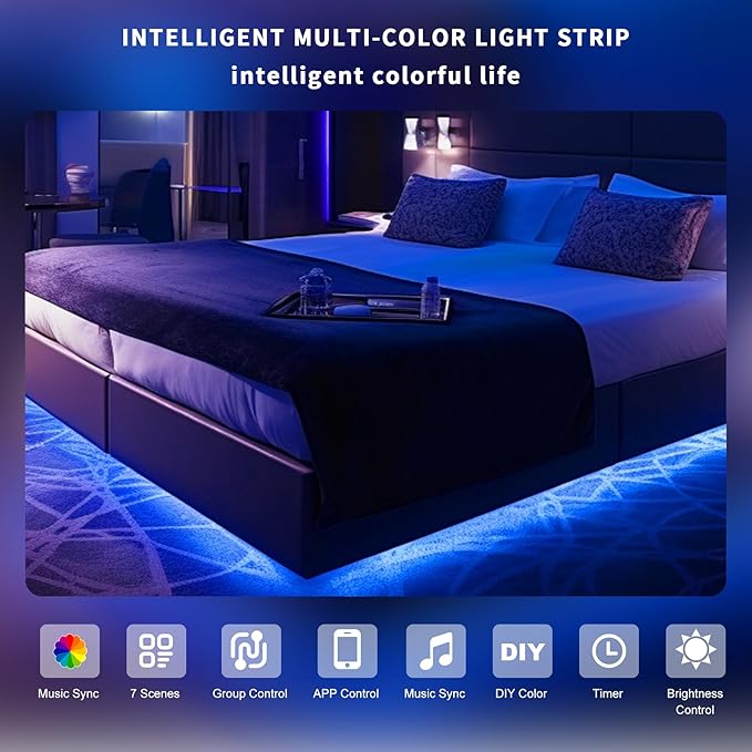 Bluetooth RGB COB Led Strip Lights,9.8ft Dimmable 24v Led Light Strip with Smart App and Remote Control, Color Changing Music Sync, for TV, Bedroom, Home Decor, Party