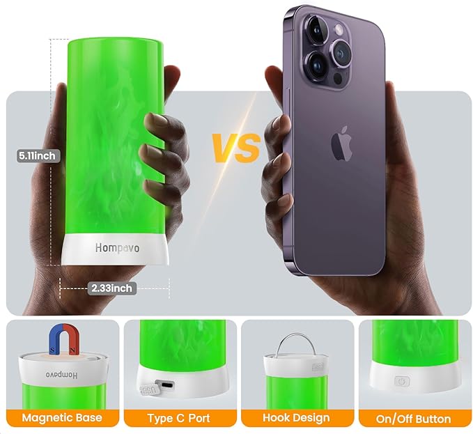 【Upgraded】 LED Flame Lights with Remote & Timer, 4-Mode Rechargeable Battery Operated Flameless Candles, Waterproof Pillar Flickering Lanterns for Room Patio Wedding Christmas Home Decor, Green