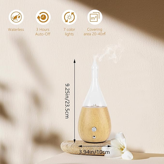 Lychee Essential Oil Diffuser Humidifiers, 7 Colors Light Setting, Quiet Diffuser, Small Aromatherapy Diffuser with Wood Grain Base for Home Bedroom Office Yoga Nice Gift