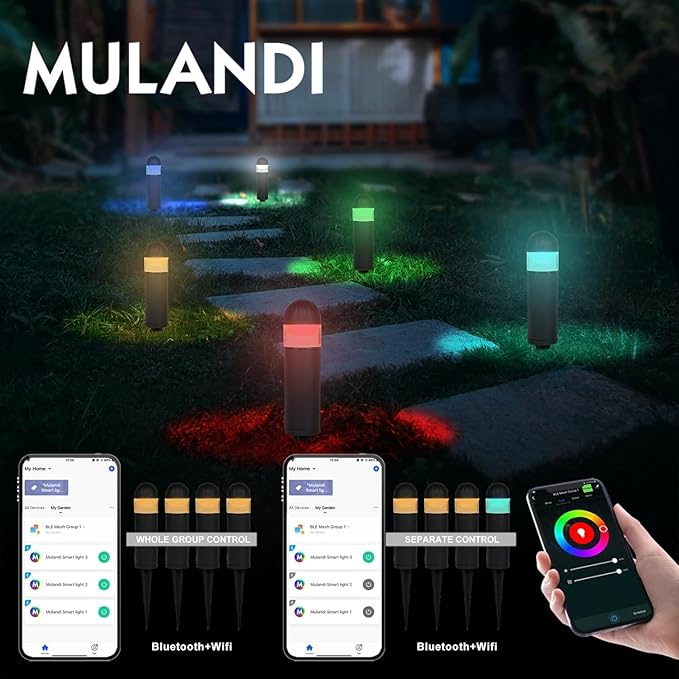 Smart WiFi/BLE LED Pathway Lights (8 Pack) - APP Controlled Color Changing Low Voltage Outdoor Landscape Lighting, Music Sync, 12V Die-Cast Aluminum Bollard Lights for Garden