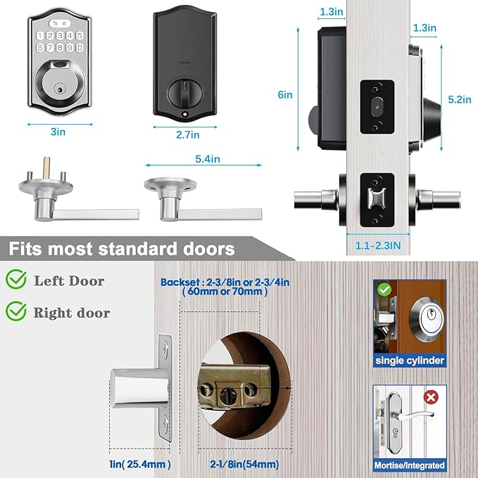 Fingerprint Door Lock-keyless Entry Door Lock with Handle -Smart Locks -Keypad Code