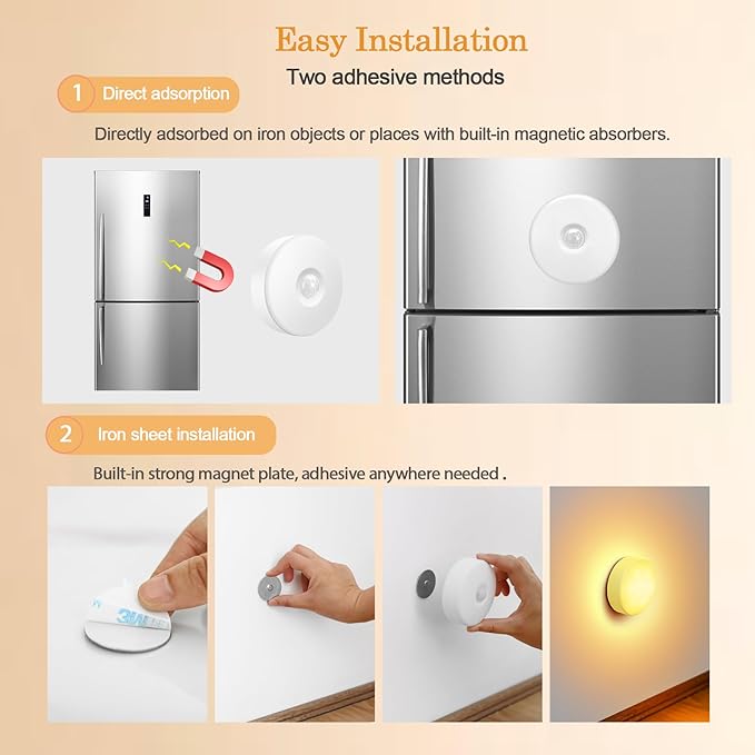 Motion Sensor LED Night Light, Kids Night Light, USB Rechargeable, 8 Lighting Colors, 3 Working Modes, for Bedroom, Hallway, Cabinet, Closet, Stairs, etc, Magnetic Stick Anywhere (2 Pack)