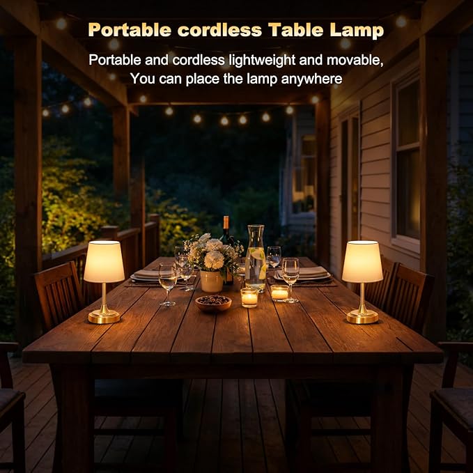 Small Cordless Table Lamp Rechargeable,5000mAh Battery Operated Desk Lamp,3 Colors & 7 RGB Stepless Dimmable,Touch Ambient Light for Bedside,Bedroom,Dining Room,Living Room,Gold,WhiteShade