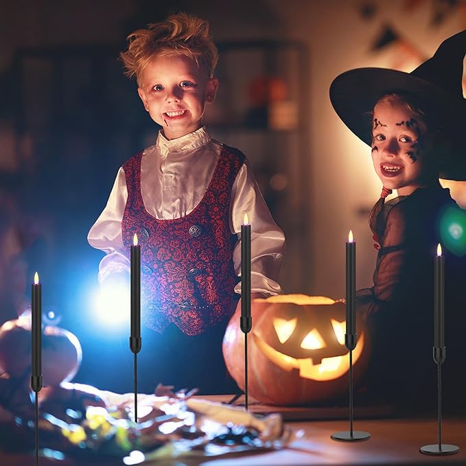 SHENSY Black Flameless Taper Candles with Remote & Timer – 6 Pack 9.64" Battery Operated Real Wax LED Candlesticks, Flickering Halloween Candle Lights for Fireplace, Party, Indoor Decor