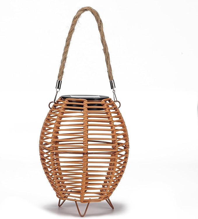 Outdoor Rattan Lanterns, Decorative Hanging Lights for Patio Garden Backyard （Two Pack）(Style 3)