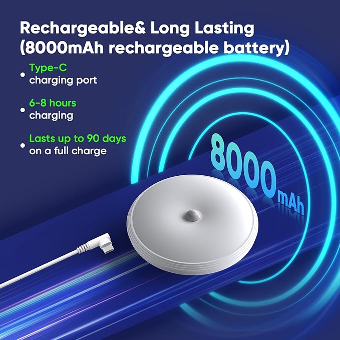 KEPLUG Rechargeable Motion Sensor Ceiling Light, Battery Operated Closet Lights Motion Sensored Wireless,Motion Sensor Light Indoor for Closets Shower Stairs Hallway Pantry Porch Garage