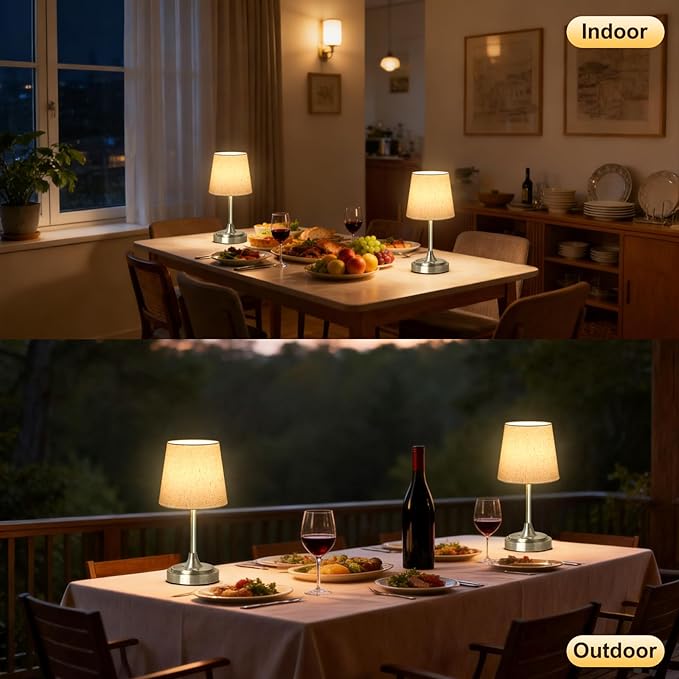 Small Cordless Table Lamp Rechargeable,5000mAh Battery Operated Desk Lamp,3 Colors & 7 RGB Stepless Dimmable,Touch Ambient Light for Bedside,Bedroom,Dining Room,Living Room,Bronze,FlaxenShade
