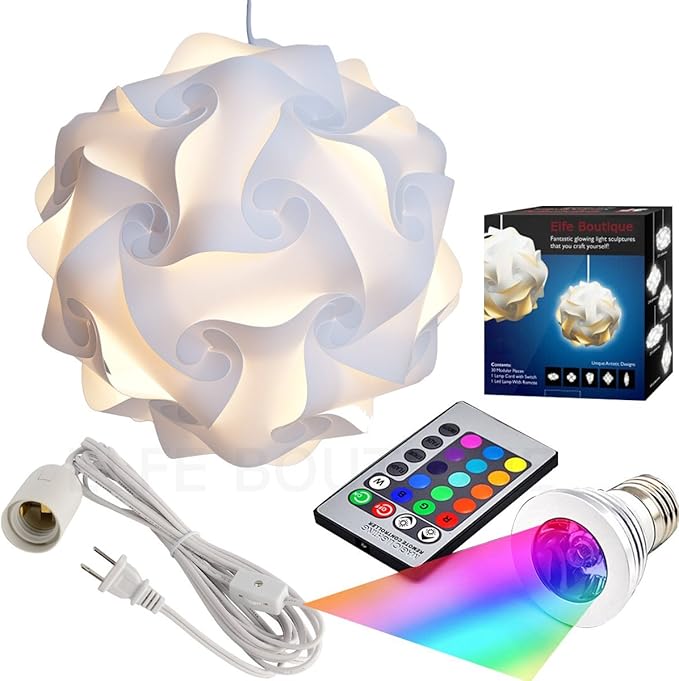 Puzzle Lights Kit, Modern Jigsaw Puzzles Lamp with 12 Feet Cord and Remote Control 16 Color Changing LED Light Bulb Kit, M Size, White