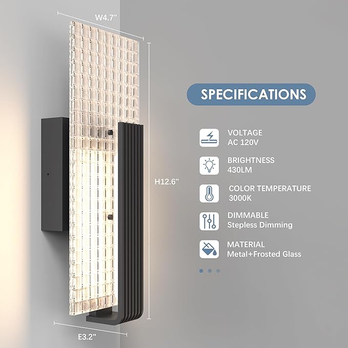 Hyunbae Modern LED Wall Sconces Up and Down Wall Mount Light Black, 3000K Indoor Light Fixtures with Frosted Glass Bathroom Vanity Lights Dimmable Lighting Lamp for Home Stairway Hallway Bedoom
