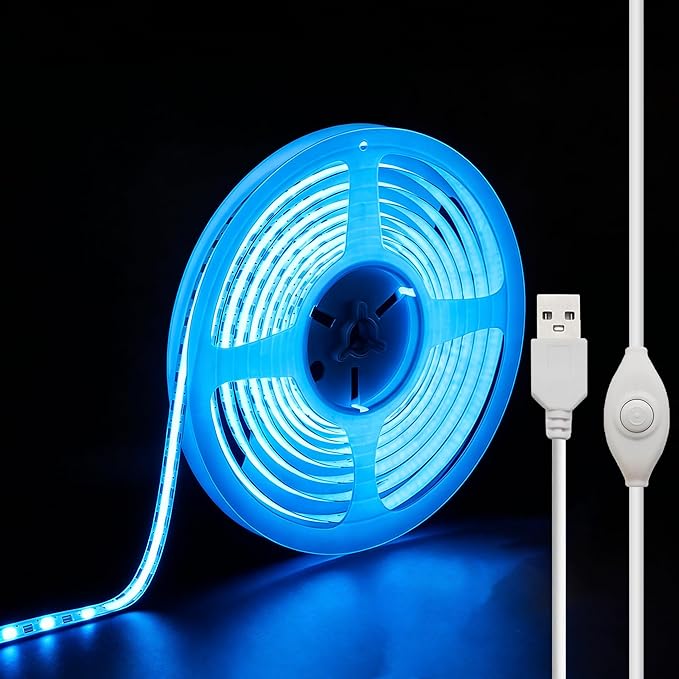 5V USB LED Strip Lights, 3.28FT COB Light Strip ICE Blue, Short LED Strip Light, Flexible Bright 5V Led Strip for Under Cabinet, Kitchen, TV Backlight, Shelves, Displays and TV Lights