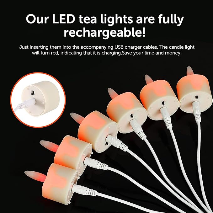 USB Rechargeable 3D Wicks Tealights Candle Flameless Flickering Battery Operated with Remote Control & Timer Realistic Led Tea Lights for Halloween Christmas Home Decor (12 PCS,Rechargeable)