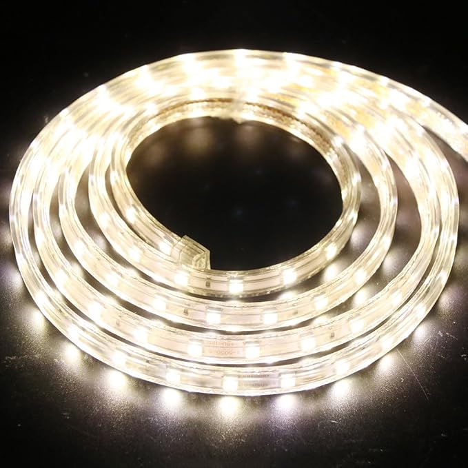 LED Light Strip Kit, AC 110-130V Flexible Waterproof Rope Lights, 3.3ft 5050 60 LEDs/M for Indoor Outdoor Commercial Lighting Decoration, Accessories Included, Warm White