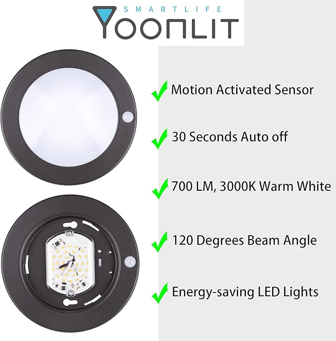 YoonLIT Flush Mount PIR Motion Sensor LED Ceiling Light, 6.2 Inch 10.5W 700 Lumen, Motion Activated Ceiling Fixture for Closet, Garage, Doorway, Stairway, Hallway, Bronze Finish 3000K 2-Pack